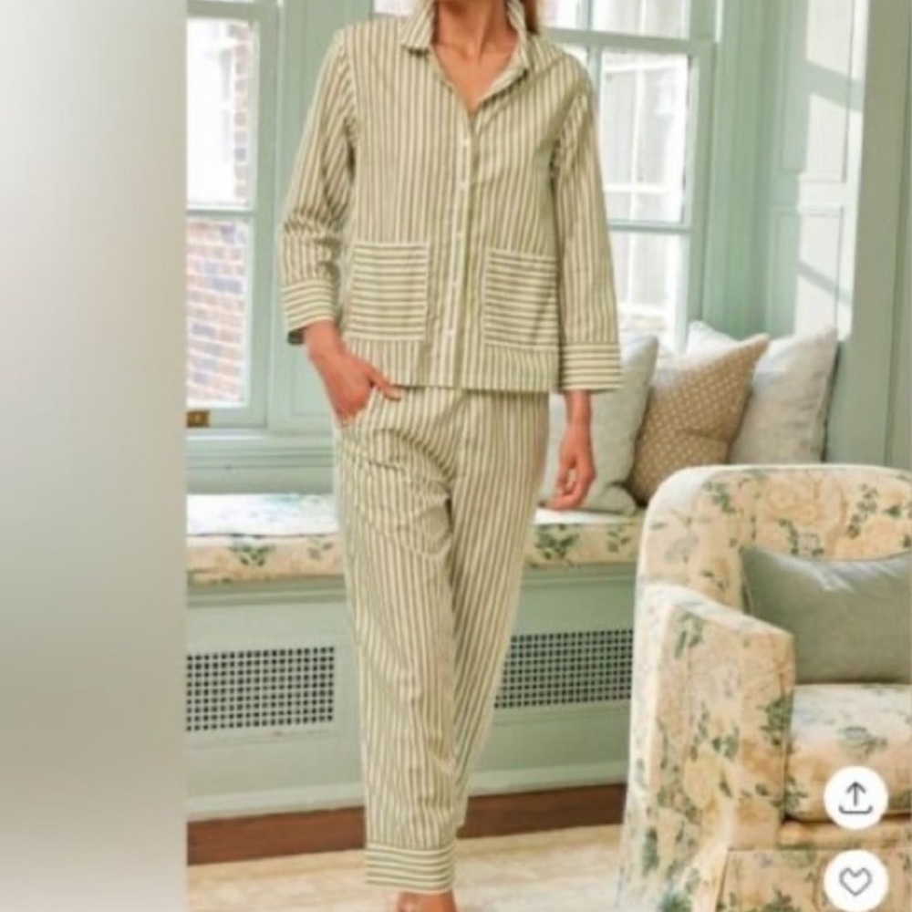 Lake Pajamas Aloe Green Striped Cotton Poplin Pajama Set